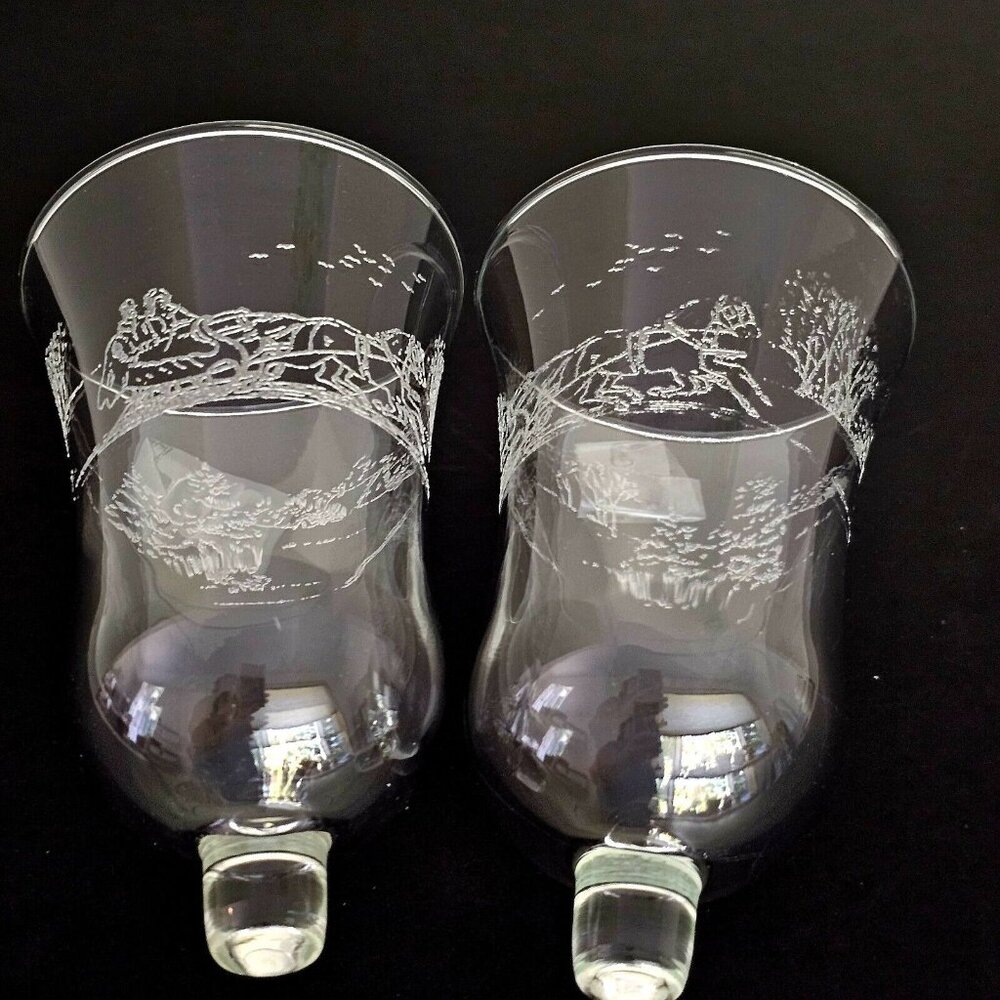 2 Home Interior Winter Wonderland Candle Sconces 5" vtg Christmas horse sleigh